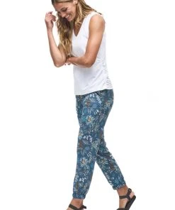 Indyeva LASTIK Pants - Botanical Deep Sea Print - Women's High-Waisted Yoga Pants 8 Indyeva LASTIK Pants - Botanical Deep Sea Print WOMENS