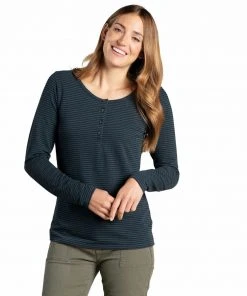 Vamosoutdoors WOMENS W's Piru LS Henley - True Navy Stripe