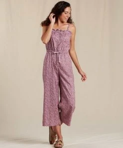 Toad&Co W's TAJ Hemp Strappy SL Jumpsuit- Faded Lilac Star Print WOMENS