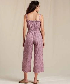 Toad&Co W's TAJ Hemp Strappy SL Jumpsuit- Faded Lilac Star Print WOMENS