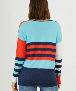 Zaket & Plover W's Fun Stripe Sweater - Denim WOMENS
