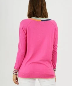 Zaket & Plover WOMENS W's Stripe V Sweater - Hot Pink